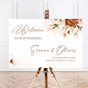 TERRACOTTA WEDDING Welcome Sign, Boho Wedding Sign Template, Fall Wedding Signage, Burnt Orange, Floral, Modern Welcome Sign Template WED3