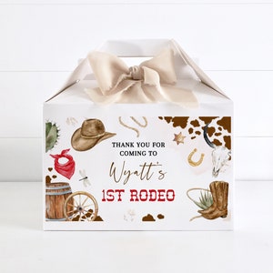 My FIRST RODEO Birthday Gable Box Label Template, Cowboy Gift Box Party Favors First Birthday Decor, Wild West 1st Birthday Party Decor BD04