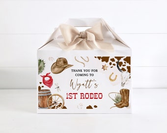 My FIRST RODEO Birthday Gable Box Label Template, Cowboy Gift Box Party Favors First Birthday Decor, Wild West 1st Birthday Party Decor BD04