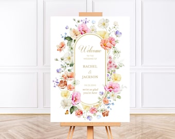 Garden Flowers Wedding Welcome Sign, Wildflower Wedding Sign Template, Floral Wedding Signage, Spring Wedding Welcome Sign Template WED8