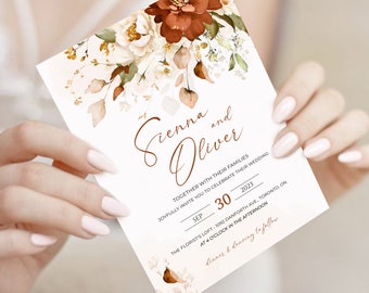 Burnt Orange Wedding Invitation Template Set, Terracotta Wedding Invitation Suite, Wedding Invitation Rust Orange, Boho Rust Wedding