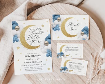 TWINKLE TWINKLE Little Star Baby Shower Invitation Template Bundle, Moon And Stars Baby Shower Invitation,  Over The Moon Baby Shower Evite