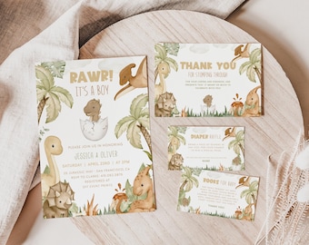 Boho DINOSAUR Baby Shower Bundle, Dino Baby Shower Evite Invitation Templates, Boho Baby Shower Boy Dinosaur Invitation, Dinosaur Party BS92