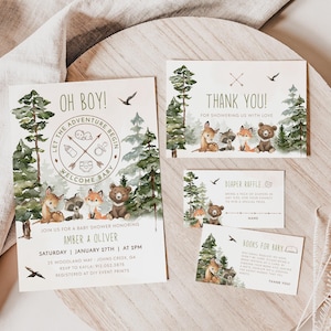CAMPING Baby Shower Bundle, Woodland Baby Shower Evite & Editable Invitation, Oh Baby Adventure Awaits Woodland Creatures Baby Shower BS07 image 1