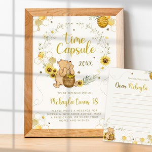 Classic Winnie The Pooh TIME CAPSULE First Birthday Sign & Card, Classic Pooh Birthday Decorations, Personalized Signs Birthday Decor BD30