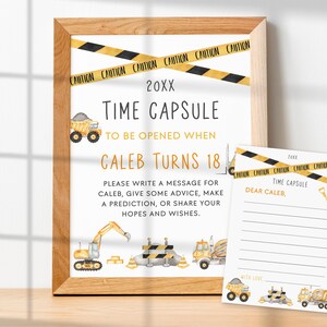 Construction Birthday Party TIME CAPSULE First Birthday Sign & Card, Editable Construction Birthday Decorations, 2nd Birthday Decor BD21