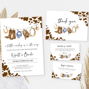 LITTLE COWBOY Editable Baby Shower Invitation Template Set, Printable Wild West Baby Shower Invite Bundle, Country Western Sprinkle BS02