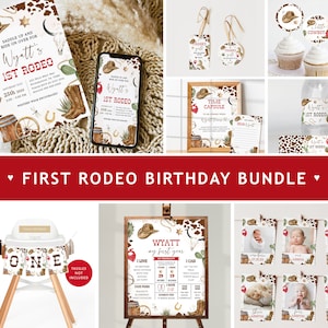 FIRST RODEO First Birthday Invitation Bundle, Cowboy 1st Birthday Invitation Template, Cowboy Birthday Invite, 1st Rodeo Birthday Decor BD04