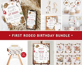 FIRST RODEO First Birthday Invitation Bundle, Cowboy 1st Birthday Invitation Template, Cowboy Birthday Invite, 1st Rodeo Birthday Decor BD04