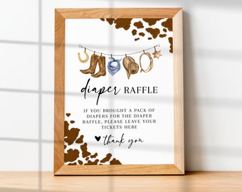 LITTLE COWBOY Diaper Raffle Sign, Diaper Raffle Ticket Sign, Western Baby Shower Games, Baby Shower Signage,Baby Shower Printable Signs BS02