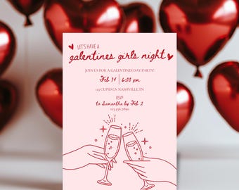 Galentine's Day Editable Party Invitation, Valentines Day Party Invite, Galentine's Girls Night Invitation, Friends Valentine Invite