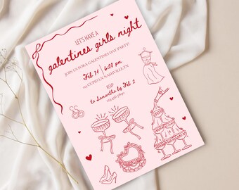 Galentine's Day Editable Party Invitation, Valentines Day Party Invite, Galentine's Girls Night Invitation, Friends Valentine Invite