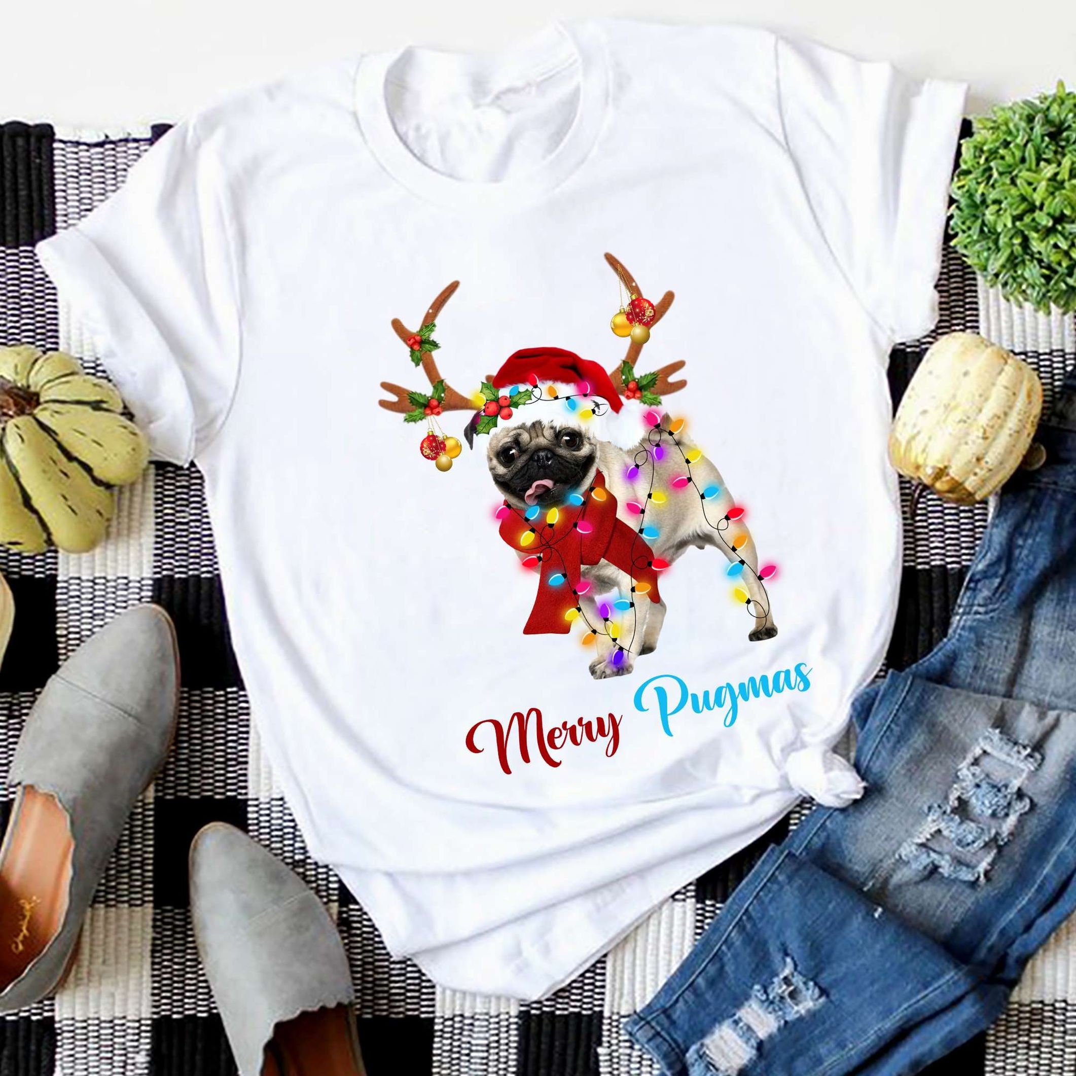Merry Pugmas TShirt, Christmas Pugs Reindeer Shirt sold by AdAdds
