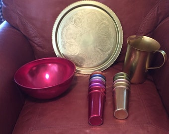 Tumblers set 12 piece mid-century modern with tray, pitcher, and bowl