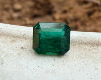 Certificate Natural Zambian Emerald Cut Gemstone, 1.50 Carat Vivid Green, Unheated