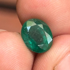 AAA Natural Zambian Emerald 2.15 Carat. 3 Step Cut Faceted Loose Stone for Ring, Fine Quality Vivid Green Zambian  Emerald 9x7x6 MM