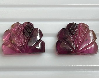 Geschnitztes Turmalin Edelstein Paar, Fancy Blatt Form, 9.75 Karat
