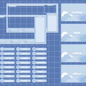 Cute Simple Animated Blue Cloud Grid Twitch Overlay Package Streamer Package, Windows Theme Aesthetic