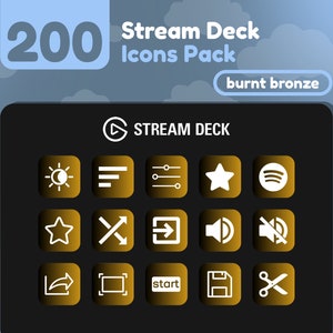 200 Stream Deck Icons | Black + Gold Gradient | Burnt Bronze Collection | Cute | Elgato | Streaming Assets | Minimal | Touch Portal