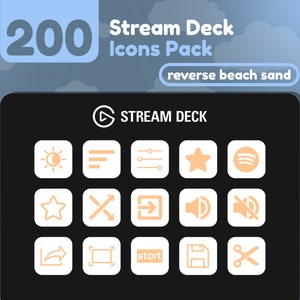 200 Stream Deck Icons | White + Beach Sand Solid | Reverse Collection | Cute | Elgato | Streaming Assets | Minimal | Touch Portal