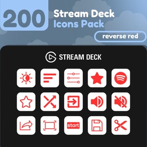 200 Stream Deck Icons | White + Red Solid | Reverse Collection | Cute | Elgato | Streaming Assets | Minimal | Touch Portal