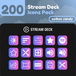May include: A black screen with a white "STREAM DECK" logo and 12 colorful buttons with white icons. The buttons include icons for a sun and moon, a list, a slider, a star, a music note, a star, a cross, an arrow, a speaker, a speaker with a slash through it, an arrow in a square, a square, a word "start", a floppy disk, and scissors.