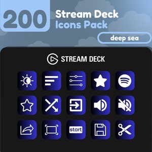 200 Stream Deck Icons | Black + Blue Gradient | Deep Sea Collection | Cute | Elgato | Streaming Assets | Minimal | Touch Portal