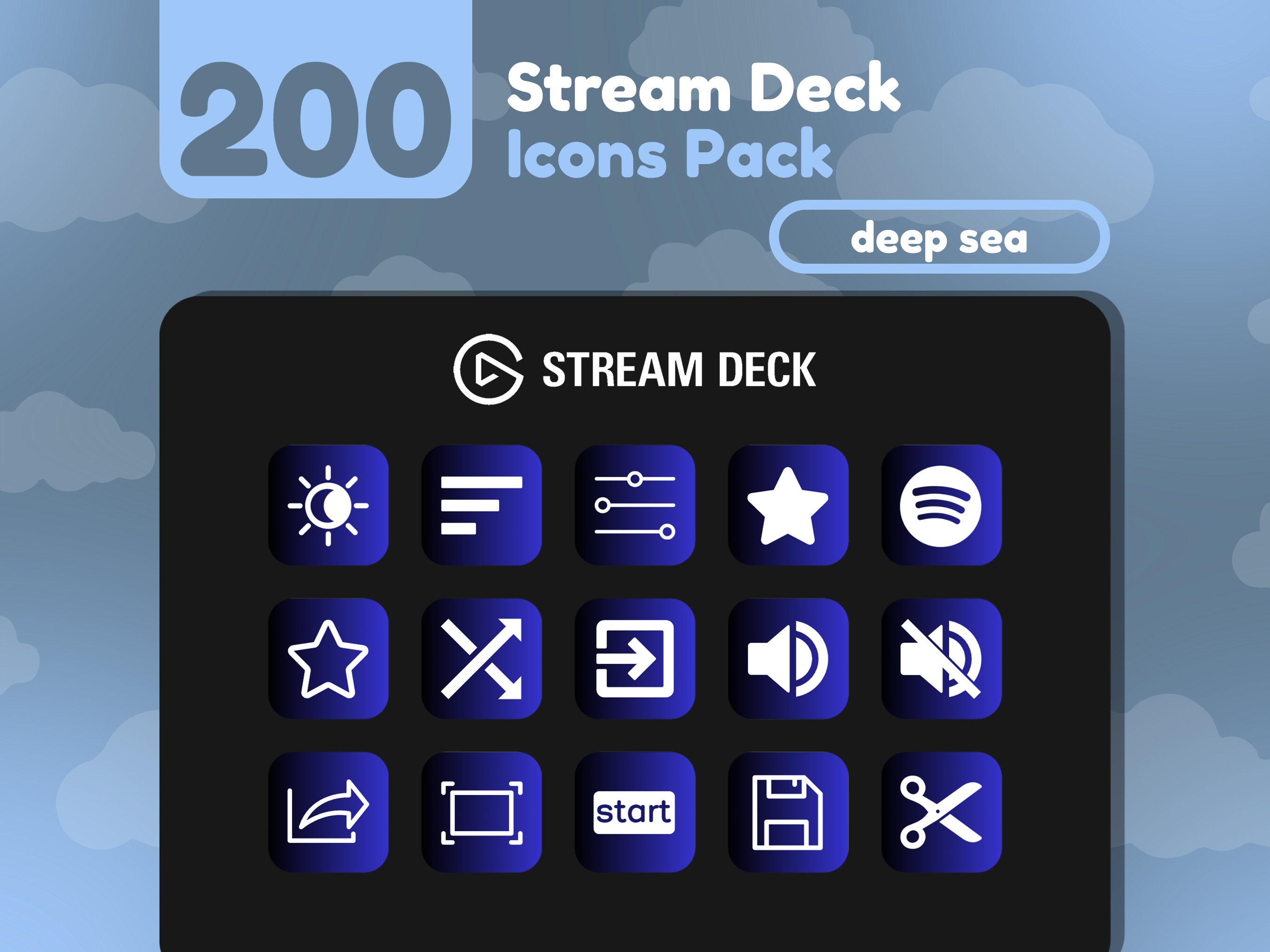 Streamdeck Transparent Background 200 Stream Deck Icons | Black + Blue Gradient | Deep Sea Collection ...