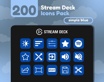 200 Íconos de Stream Deck / Azul Sólido / Colección Rainbow / Cute / Elgato / Streaming Assets / Minimal / Touch Portal
