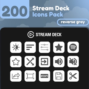 200 Stream Deck Icons | White + Grey / Gray Solid | Reverse Collection | Cute | Elgato | Streaming Assets | Minimal | Touch Portal