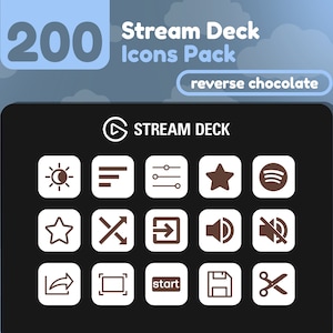 200 Stream Deck Icons | White + Chocolate Bar Solid | Reverse Collection | Cute | Elgato | Streaming Assets | Minimal | Touch Portal