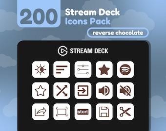 200 Íconos de Stream Deck / White + Chocolate Bar Solid / Reverse Collection / Cute / Elgato / Streaming Assets / Minimal / Touch Portal