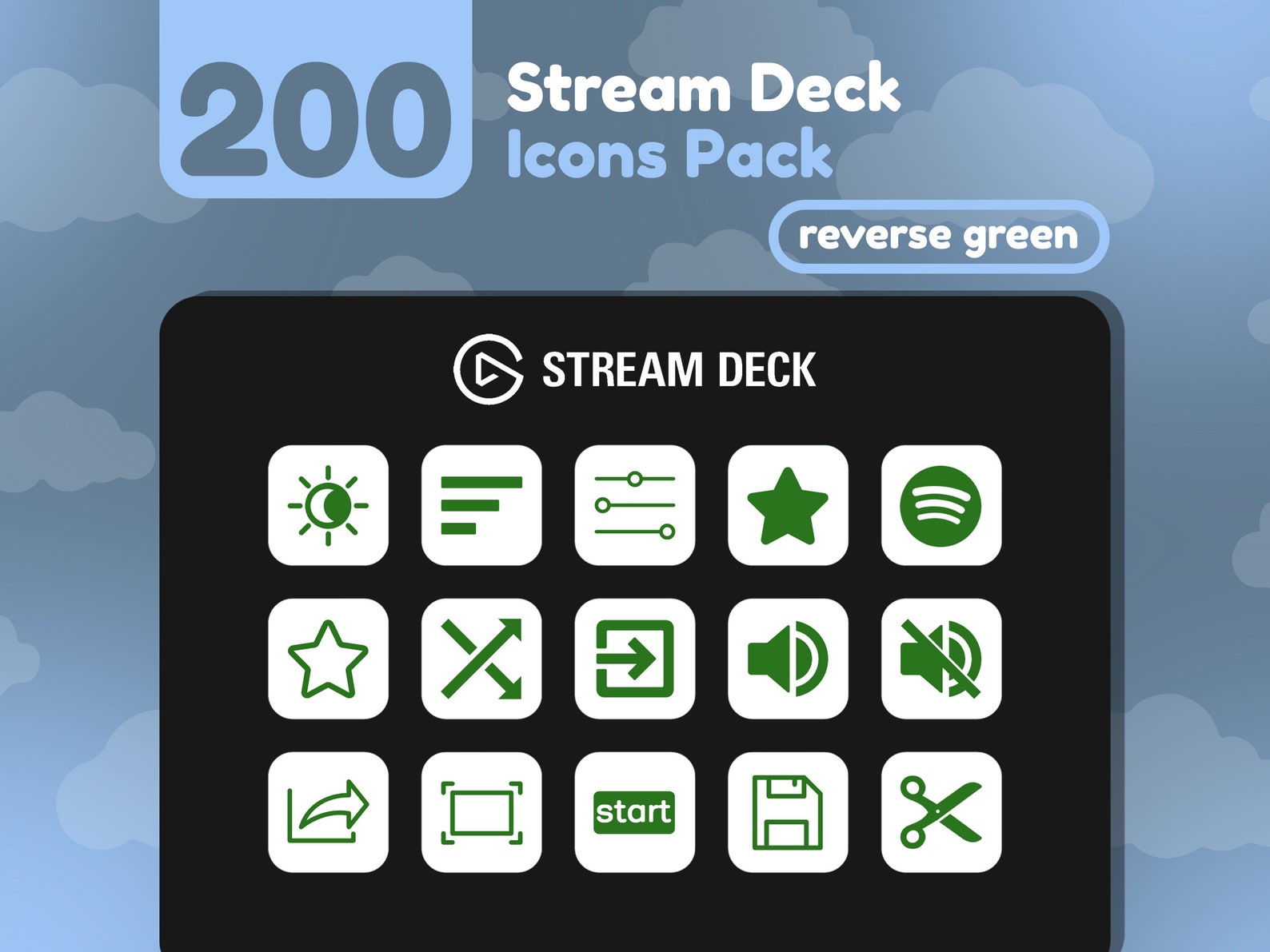Streamdeck Transparent Background 200 Stream Deck Icons | White + Green Solid | Reverse Collection | Cute ...