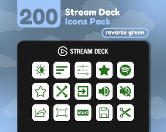 200 Íconos de Stream Deck / Blanco + Verde Sólido / Reverse Collection / Cute / Elgato / Streaming Assets / Minimal / Touch Portal