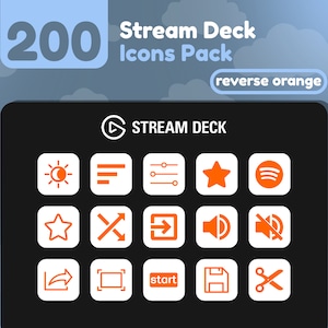 200 Stream Deck Icons | White + Orange Solid | Reverse Collection | Cute | Elgato | Streaming Assets | Minimal | Touch Portal