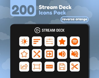 200 Íconos de Stream Deck / Blanco + Naranja Sólido / Reverse Collection / Cute / Elgato / Streaming Assets / Minimal / Touch Portal