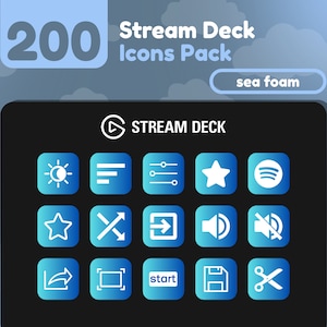 200 Stream Deck Icons | Cyan + Blue Gradient | Sea Foam Collection | Cute | Elgato | Streaming Assets | Minimal | Touch Portal