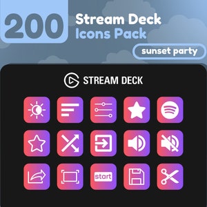 200 Stream Deck Icons | Pink + Purple Gradient | Sunset Party Collection | Cute | Elgato | Streaming Assets | Minimal | Touch Portal