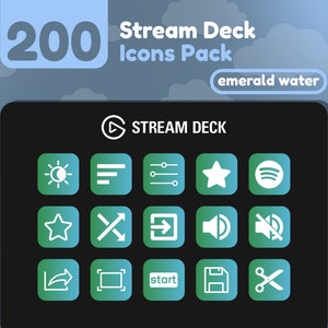 200 Stream Deck Icons | Green + Aqua Gradient | Emerald Water Collection | Cute | Elgato | Streaming Assets | Minimal | Touch Portal