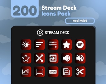 200 Stream Deck Icons | Red + Black Gradient | Red Mist Collection | Cute | Elgato | Streaming Assets | Minimal | Touch Portal