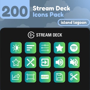 200 Stream Deck Icons | Light Blue + Lime Gradient | Island Lagoon Collection | Cute | Elgato | Streaming Assets | Minimal | Touch Portal