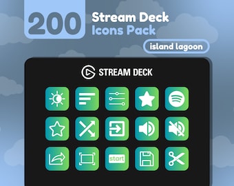 200 Íconos de Stream Deck / Gradiente azul + verde / Colección Island Lagoon / Lindo / Elgato / Activos de transmisión / Mínimo / Portal táctil