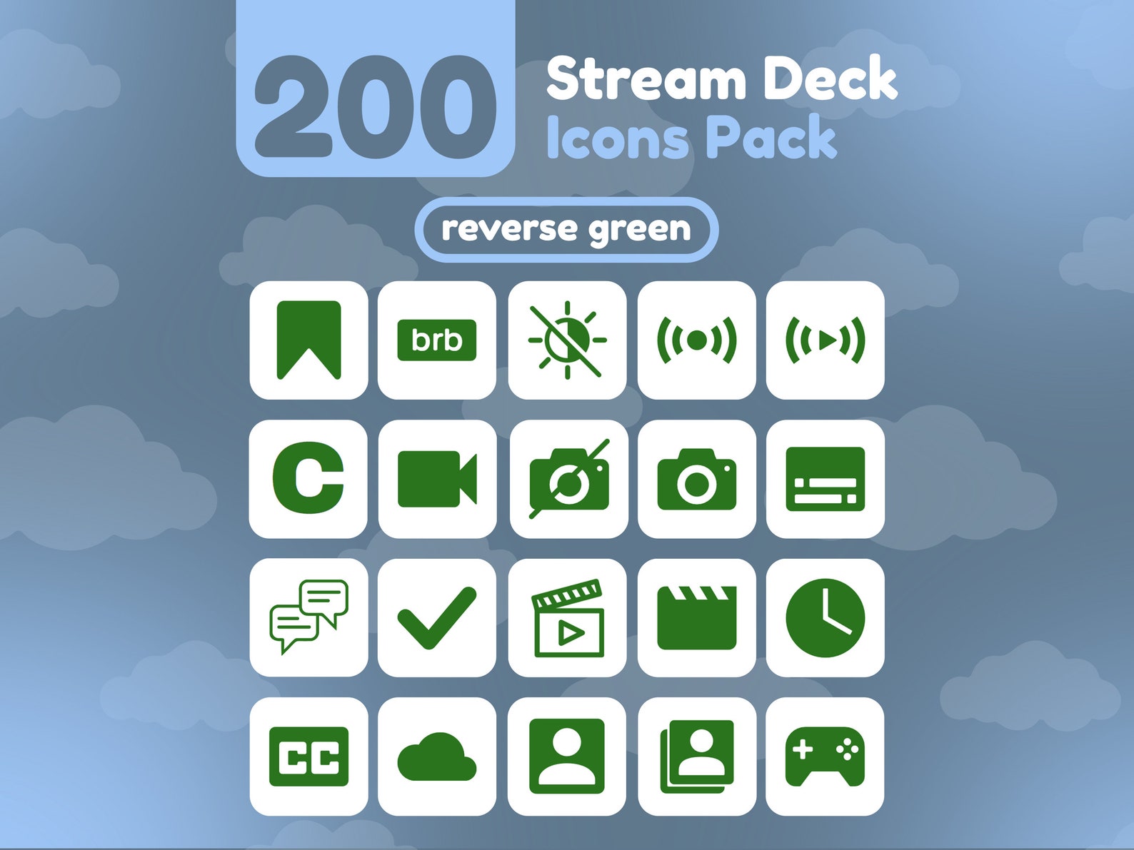 Streamdeck Transparent Background 200 Stream Deck Icons | White + Green Solid | Reverse Collection | Cute ...