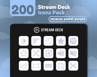 200 Íconos de Stream Deck / Blanco + Púrpura Pastel Sólido / Reverse Collection / Cute / Elgato / Streaming Assets / Minimal / Touch Portal