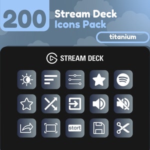 200 Stream Deck Icons | Navy + Grey / Gray Gradient | Titanium Collection | Cute | Elgato | Streaming Assets | Minimal | Touch Portal