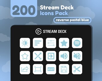 200 Íconos de Stream Deck / Blanco + Azul Pastel Sólido / Reverse Collection / Cute / Elgato / Streaming Assets / Minimal / Touch Portal