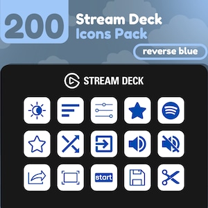 200 Stream Deck Icons | White + Blue Solid | Reverse Collection | Cute | Elgato | Streaming Assets | Minimal | Touch Portal