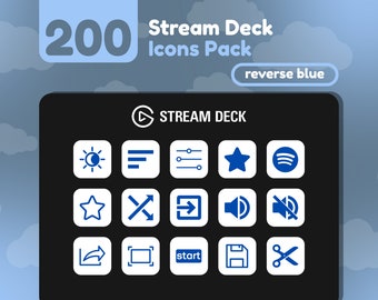 200 Íconos de Stream Deck / Blanco + Azul Sólido / Reverse Collection / Cute / Elgato / Streaming Assets / Minimal / Touch Portal