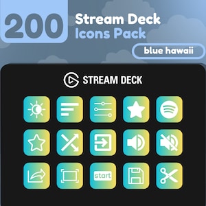 200 Stream Deck Icons | Aqua + Yellow Gradient | Blue Hawaii Collection | Cute | Elgato | Streaming Assets | Minimal | Touch Portal