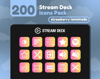 200 Íconos de Stream Deck / Gradiente amarillo + rosa / Colección Strawberry Lemonade / Cute / Elgato / Streaming Assets / Minimal / Touch Portal